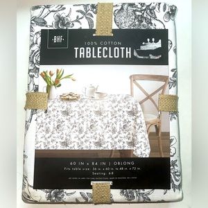 Bunny Hill Farms TABLECLOTH 60" x 84" Oblong FLORAL RABBITS Black Off Wh…